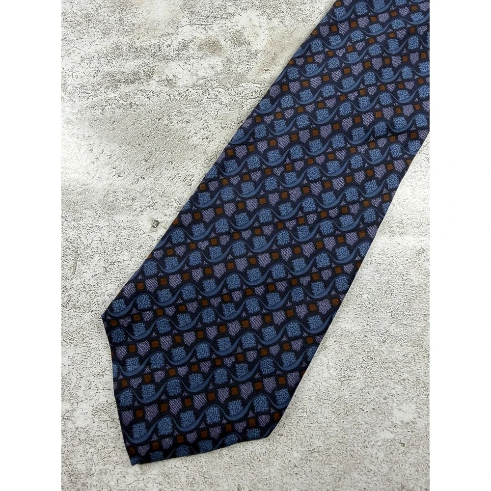 Geoffrey Beene Tie Mens One Size Blue Geometric Jacquard 100% Silk Designer